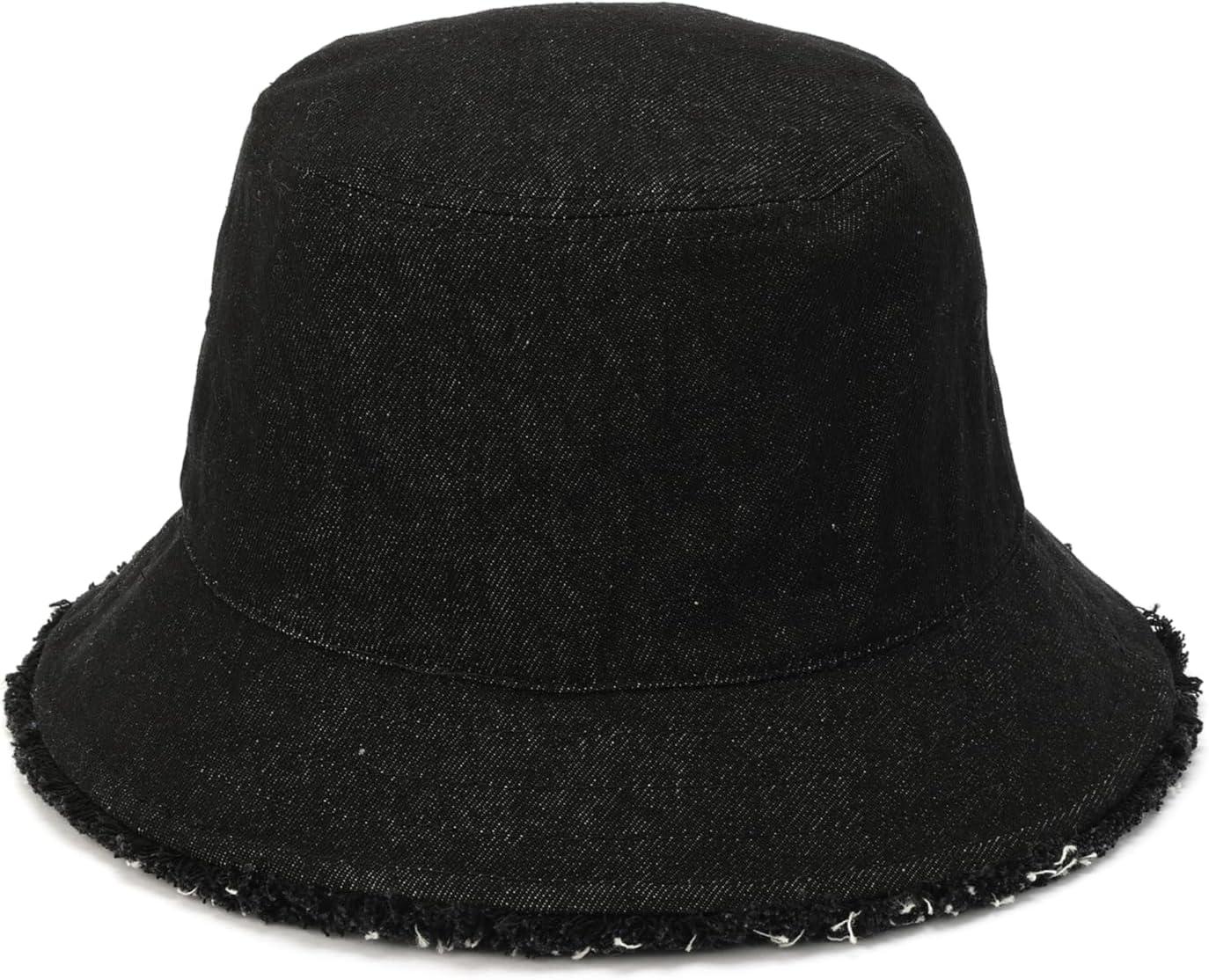 imageMichael Kors Womens Distressed Denim Bucket Hat Stylish Cap ampamp Fashion Accessory Black