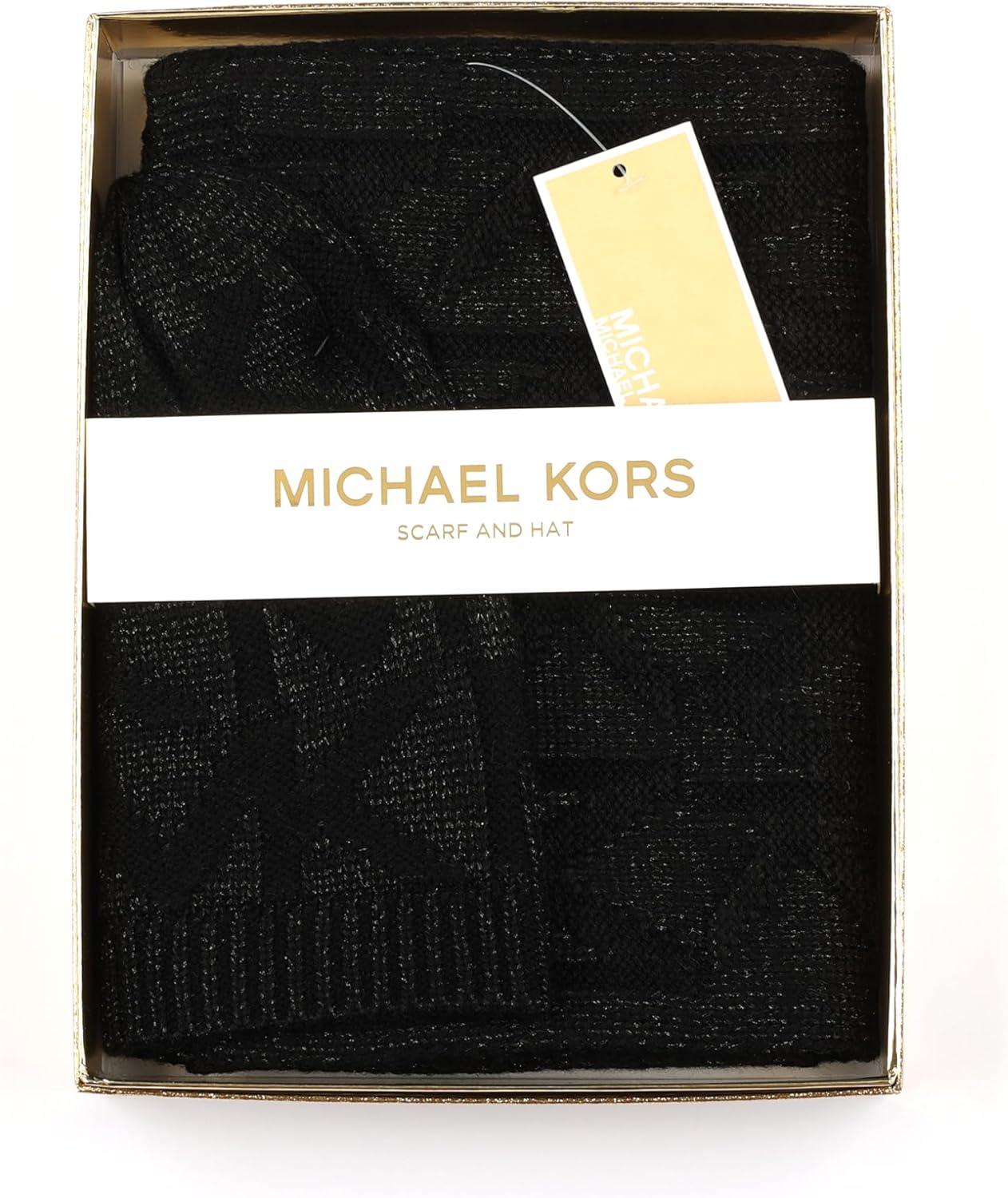 imageMichael Kors Womens Metallic Beanie ampamp Scarf Set Stylish ampamp Warm Fashion Accessories for Cold WeatherBlack