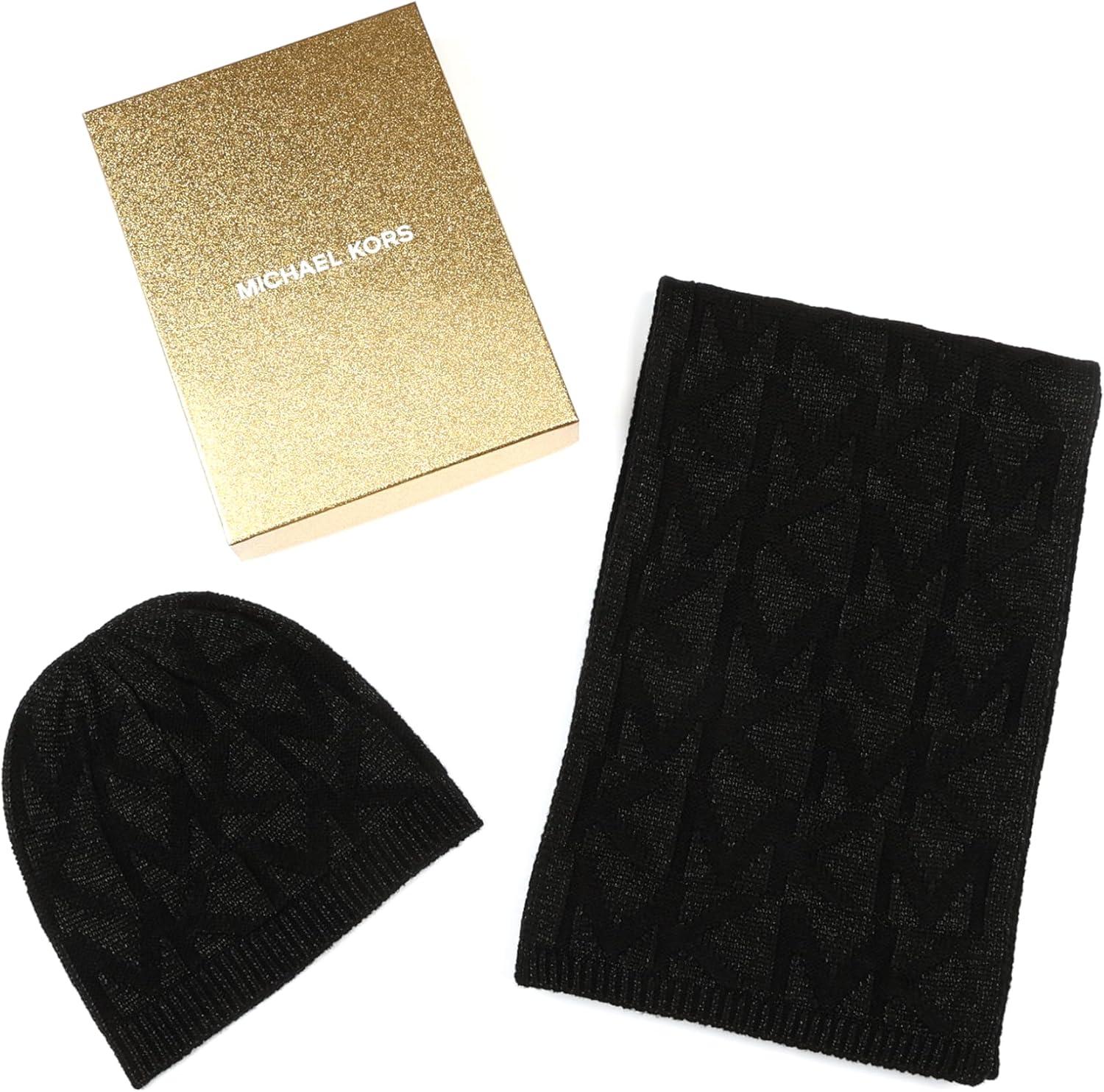 imageMichael Kors Womens Metallic Beanie ampamp Scarf Set Stylish ampamp Warm Fashion Accessories for Cold WeatherBlack