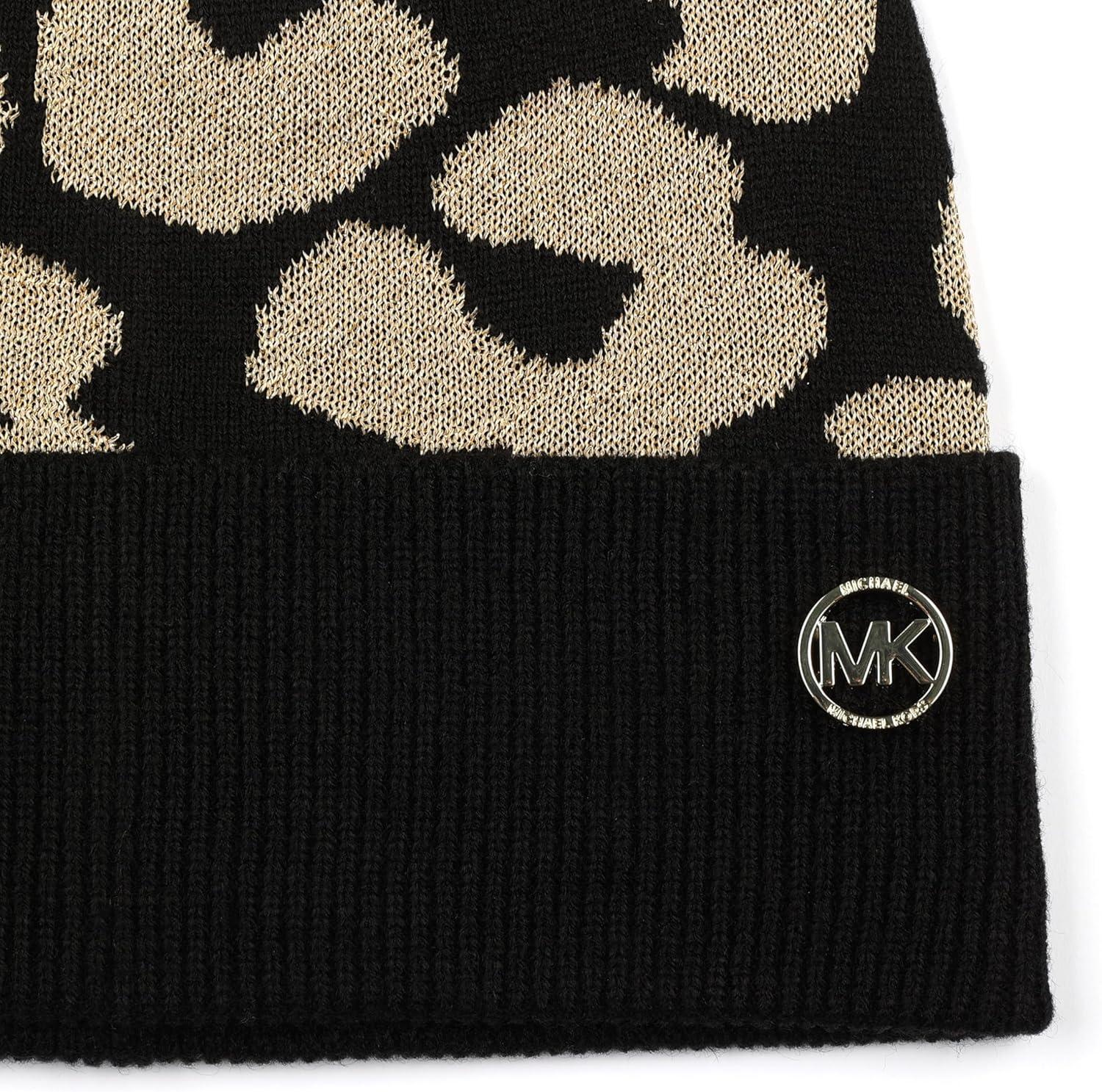 imageMichael Kors Womens Metallic Leopard Cuff Hat Stylish Beanie ampamp Fashion Accessory CapBlack Gold Metallic