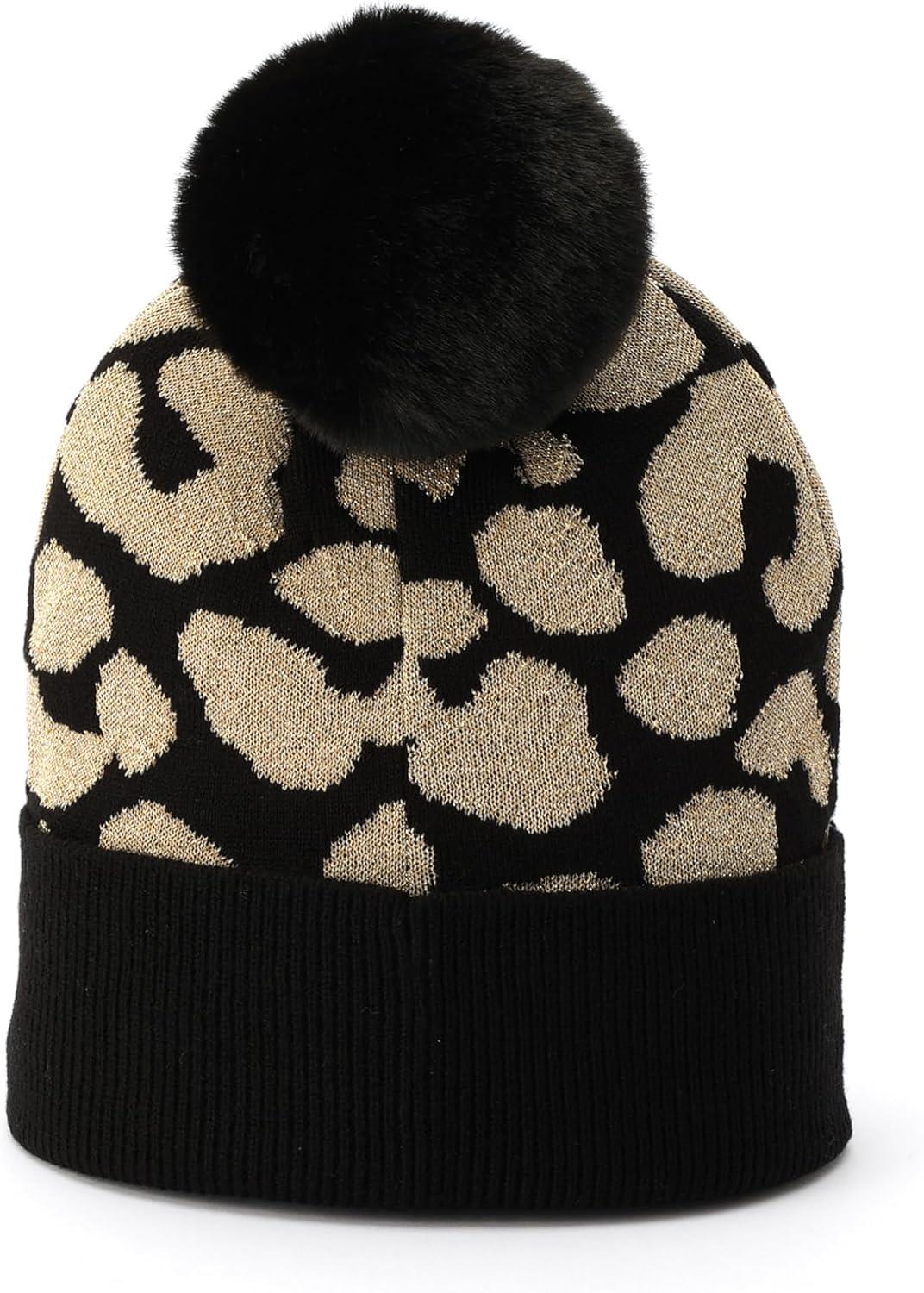 imageMichael Kors Womens Metallic Leopard Cuff Hat Stylish Beanie ampamp Fashion Accessory CapBlack Gold Metallic
