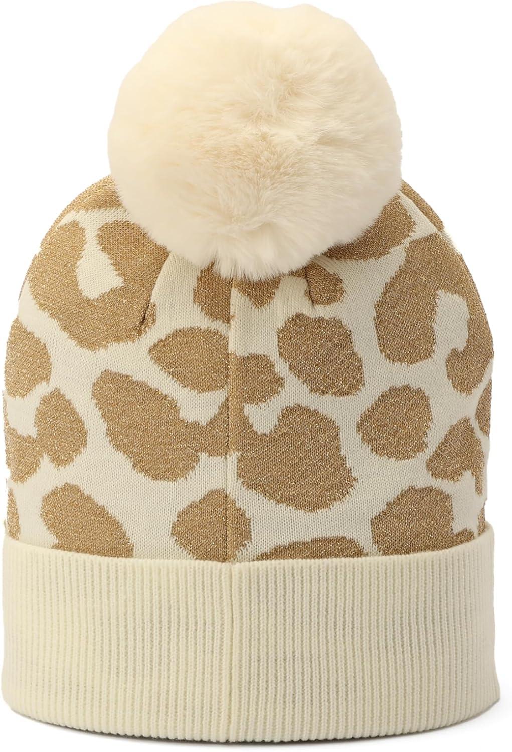 imageMichael Kors Womens Metallic Leopard Cuff Hat Stylish Beanie ampamp Fashion Accessory CapCream Gold Metalli
