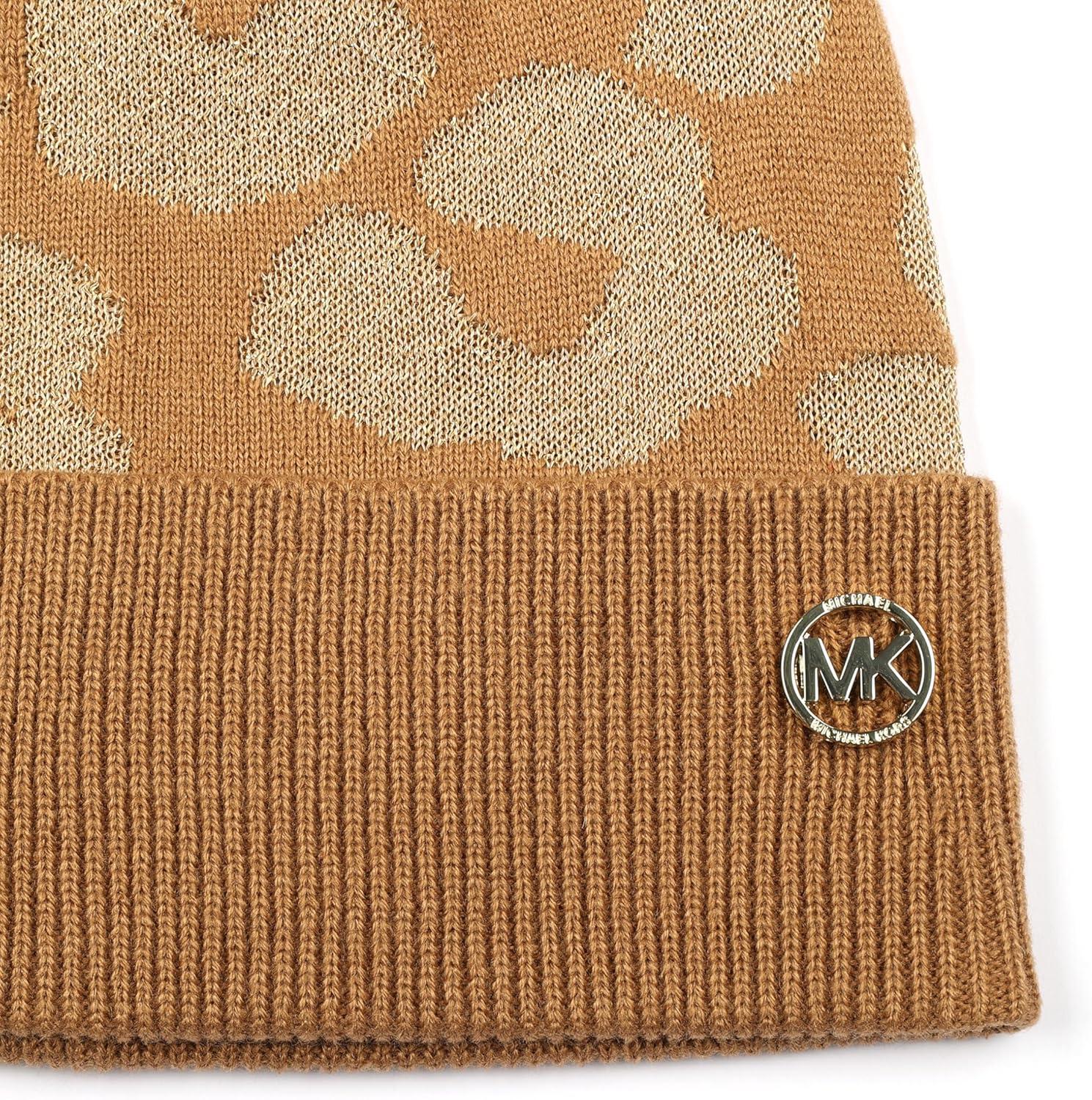 imageMichael Kors Womens Metallic Leopard Cuff Hat Stylish Beanie ampamp Fashion Accessory CapDark Camel Gold Me