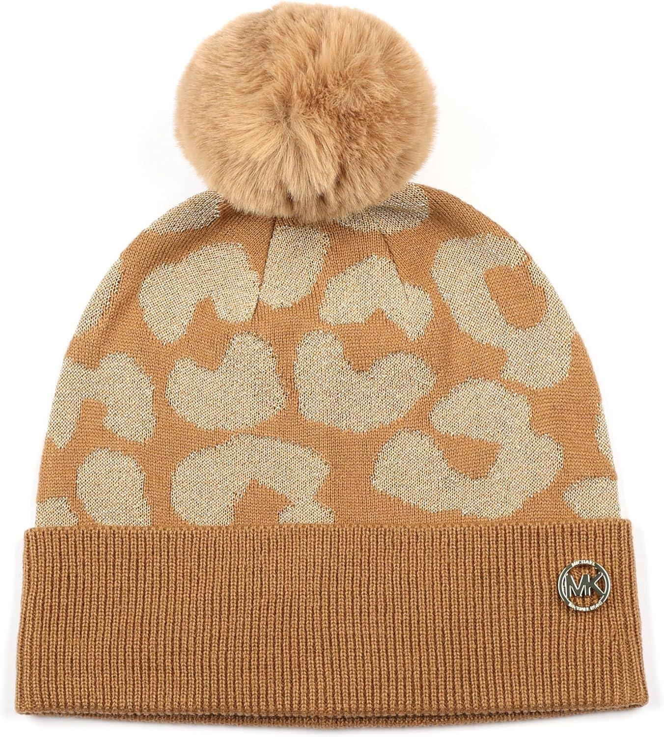 imageMichael Kors Womens Metallic Leopard Cuff Hat Stylish Beanie ampamp Fashion Accessory CapDark Camel Gold Me