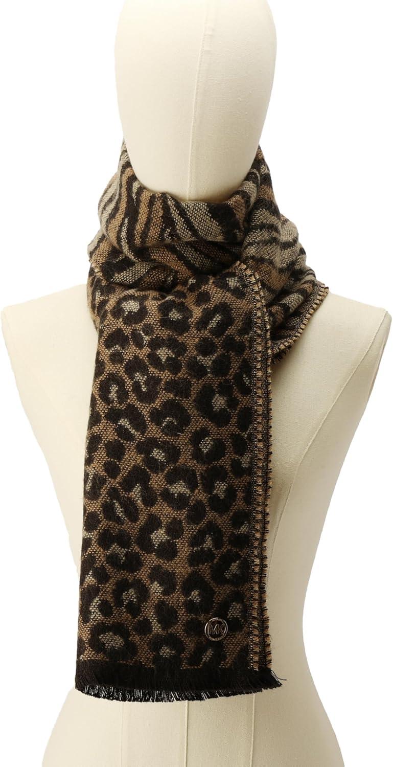 imageMichael Kors Womens Mixed Animal Wrap Stylish Fashion Accessory Scarf for ColdDark Camel Multi