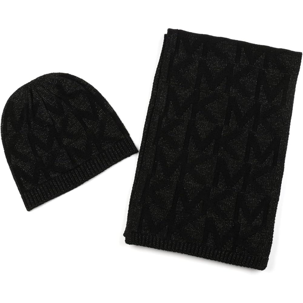 imageMichael Kors Womens Metallic Beanie ampamp Scarf Set Stylish ampamp Warm Fashion Accessories for Cold WeatherBlack