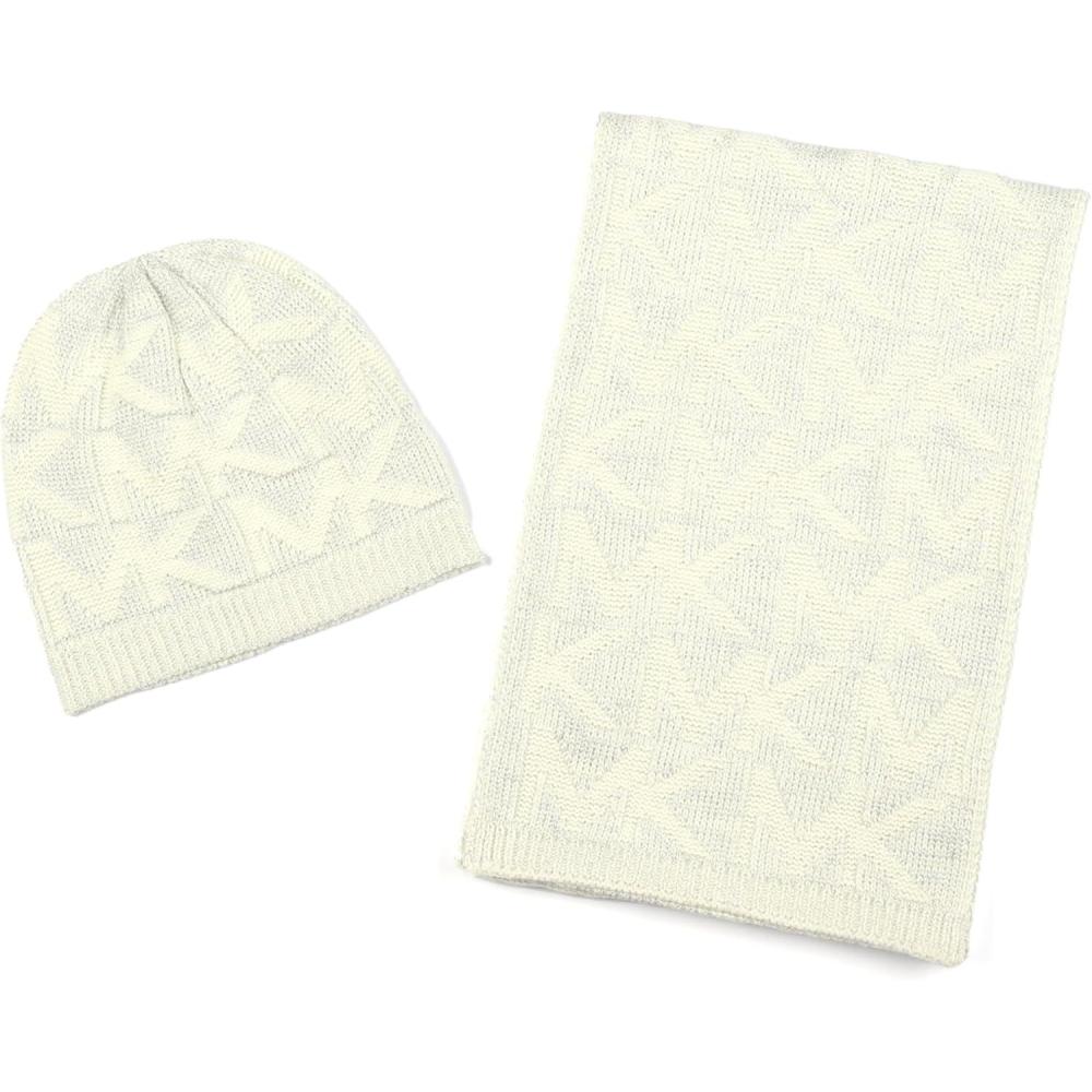imageMichael Kors Womens Metallic Beanie ampamp Scarf Set Stylish ampamp Warm Fashion Accessories for Cold WeatherCream
