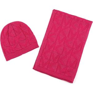 imageMichael Kors Womens Metallic Beanie ampamp Scarf Set Stylish ampamp Warm Fashion Accessories for Cold WeatherDeep Fuchsia