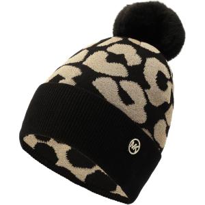 imageMichael Kors Womens Metallic Leopard Cuff Hat Stylish Beanie ampamp Fashion Accessory CapBlack Gold Metallic