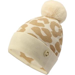 imageMichael Kors Womens Metallic Leopard Cuff Hat Stylish Beanie ampamp Fashion Accessory CapCream Gold Metalli