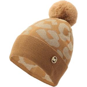 imageMichael Kors Womens Metallic Leopard Cuff Hat Stylish Beanie ampamp Fashion Accessory CapDark Camel Gold Me
