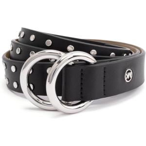 imageMichael Kors Womens 1 Inch Double Ring Leather Belt Fashion Accessory for Everyday WearBlackSilver