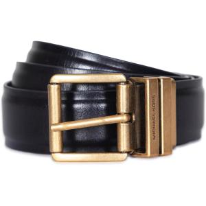 imageMichael Kors Womens 15 Inch Reversible Belt with Flattened Edge Stylish Fashion AccessoryBlackAntique Gold