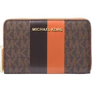 imageMichael Kors Womens Jet Set Small Zip Around Card CaseGoldTone HardwareSignature with Center StripeOrange Punch