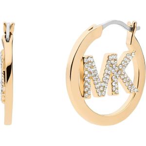 imageMichael Kors Brass and Pav Crystal MK Logo Hoop Earrings for Women Color Gold Model MKJ7635710