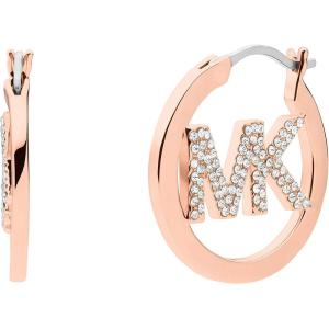 imageMichael Kors Brass and Pav Crystal MK Logo Hoop Earrings for Women Color Rose Gold Model MKJ7637791