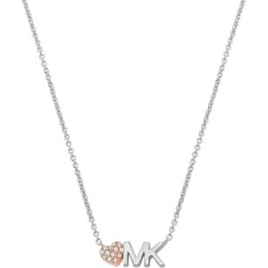 imageMichael Kors Brass and Pav Crystal MK Logo Pendant Necklace for Women Color Silver Model MKJ7977931