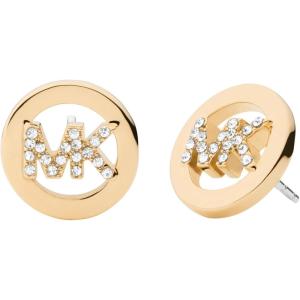 imageMichael Kors Brass and Pav Crystal MK Logo Stud Earrings for WomenGold Logo