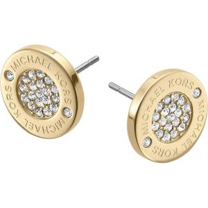 imageMichael Kors Brass and Pav Crystal MK Logo Stud Earrings for WomenGold Pav Plaque