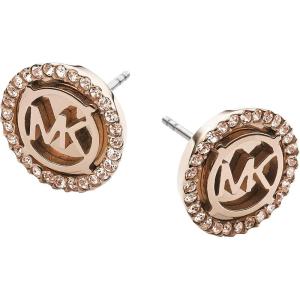 imageMichael Kors Brass and Pav Crystal MK Logo Stud Earrings for WomenRose Gold Crystal Logo