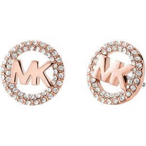 imageMichael Kors Brass and Pav Crystal MK Logo Stud Earrings for WomenRose Gold Crystal MK Logo