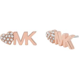 imageMichael Kors Brass and Pav Crystal MK Logo Stud Earrings for WomenRose Gold Heart MK