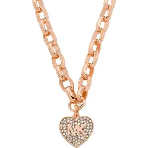 imageMichael Kors Stainless Steel and Pav Crystal Heart Pendant Necklace for WomenCrystal Heart Logo Pendant