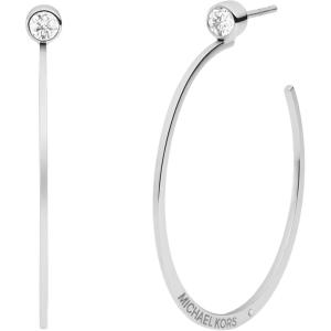 imageMichael Kors Stainless Steel and Pav Crystal Hoop Earrings for WomenSilver Crystal Whisper Logo