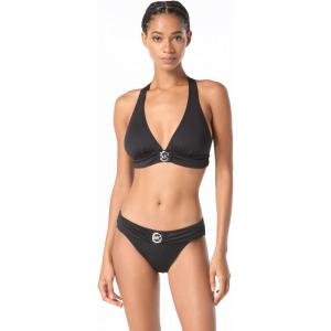 imageMichael Kors Swimwear Womens Standard Solid Logo Ring Halter Top Black