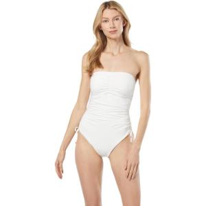 imageMichael Kors Womens Solid Shirred Bandeau One PieceWhite