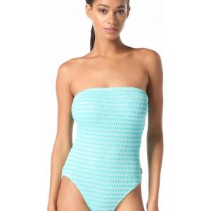 imageMichael Kors Womens Textured Stripe Bandeau One PieceTurquoise