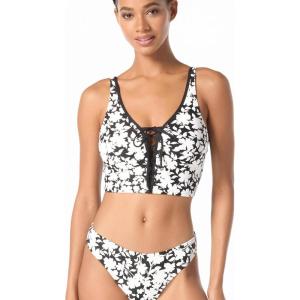 imageWomens Floral Print Lace Up Crop Top White