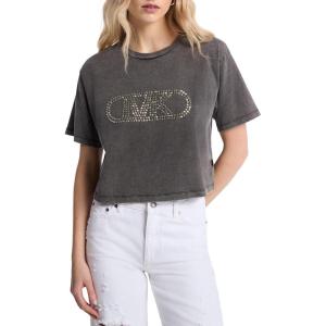 imageMichael Kors Womens Cropped Empire Stud TShirtBlack Wash