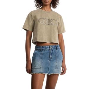 imageMichael Kors Womens Cropped Empire Stud TShirtSafari Green Wash