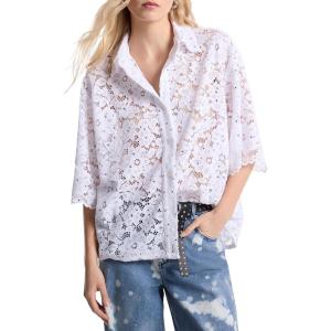 imageMichael Kors Womens Studded Floral Lace ShirtWhite
