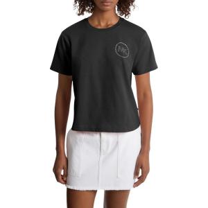 imageMichael Kors Womens Studded Mk Charm Cropped TShirtBlack