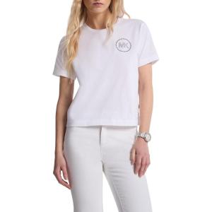 imageMichael Kors Womens Studded Mk Charm Cropped TShirtWhite