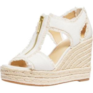 imageMichael Kors Womens Berkley MidHeel Wedge SandalDenim Frayed EdgesOptical White