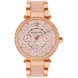 imageMichael Kors Parker Womens Watch Stainless Steel and Pav Crystal Watch for Women with Steel Leather or Silicone Band33MM Rose Gold