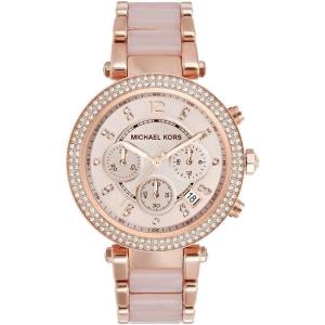 imageMichael Kors Parker Womens Watch Stainless Steel and Pav Crystal Watch for Women with Steel Leather or Silicone BandBlushRose gold