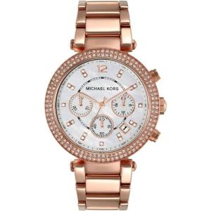 imageMichael Kors Parker Womens Watch Stainless Steel and Pav Crystal Watch for Women with Steel Leather or Silicone BandRose Gold Tone
