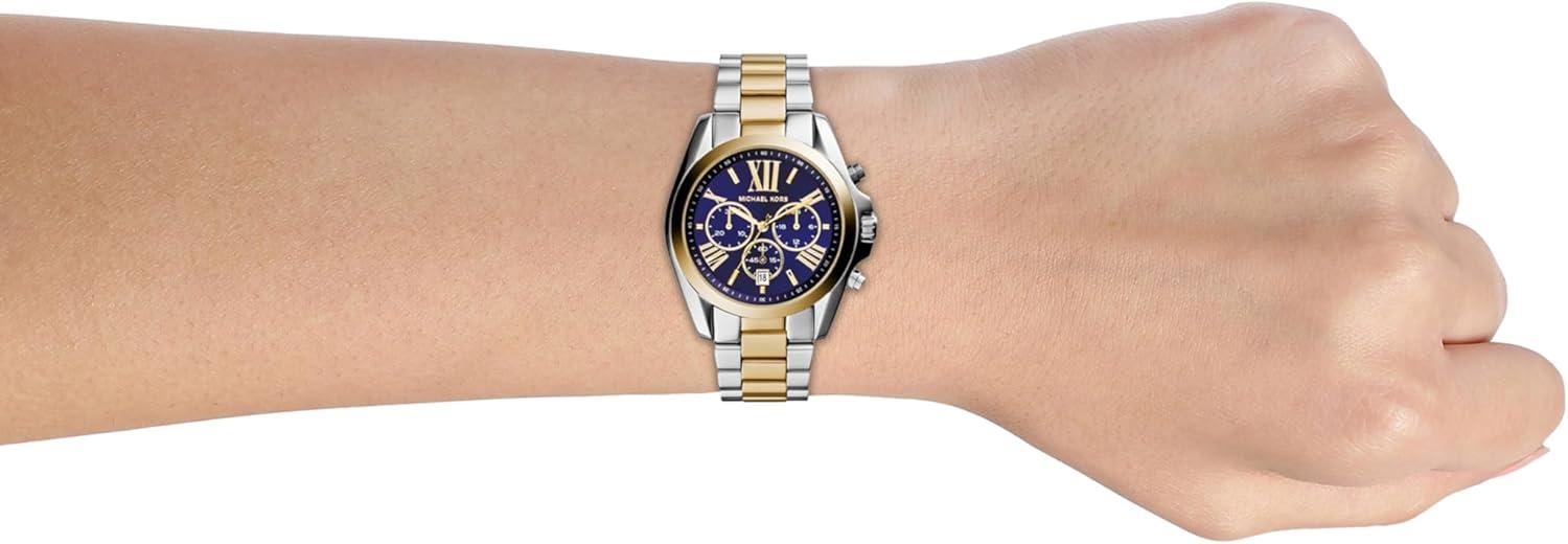 imageMichael Kors Bradshaw Womens Watch Stainless Steel Chronograph Watch for Women with Steel or Leather BandSilverGoldBlue Dial