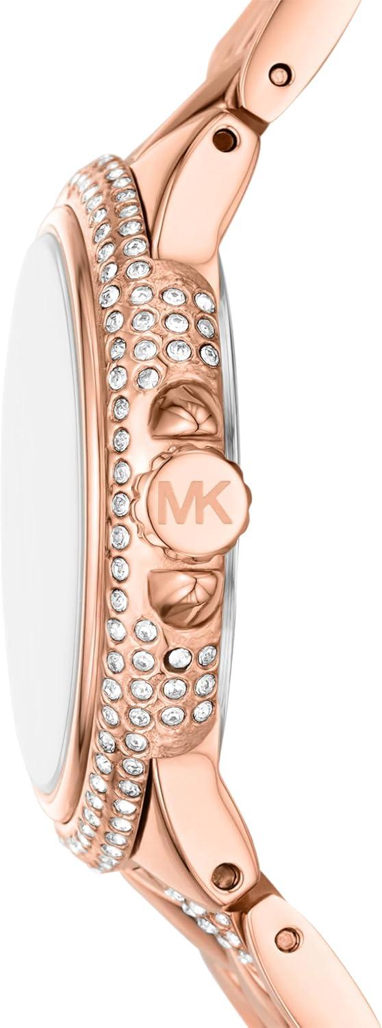 imageMichael Kors Mini Camille Womens Watch Stainless Steel Watch for Women with Steel or Leather BandRose Gold Pave Quilt