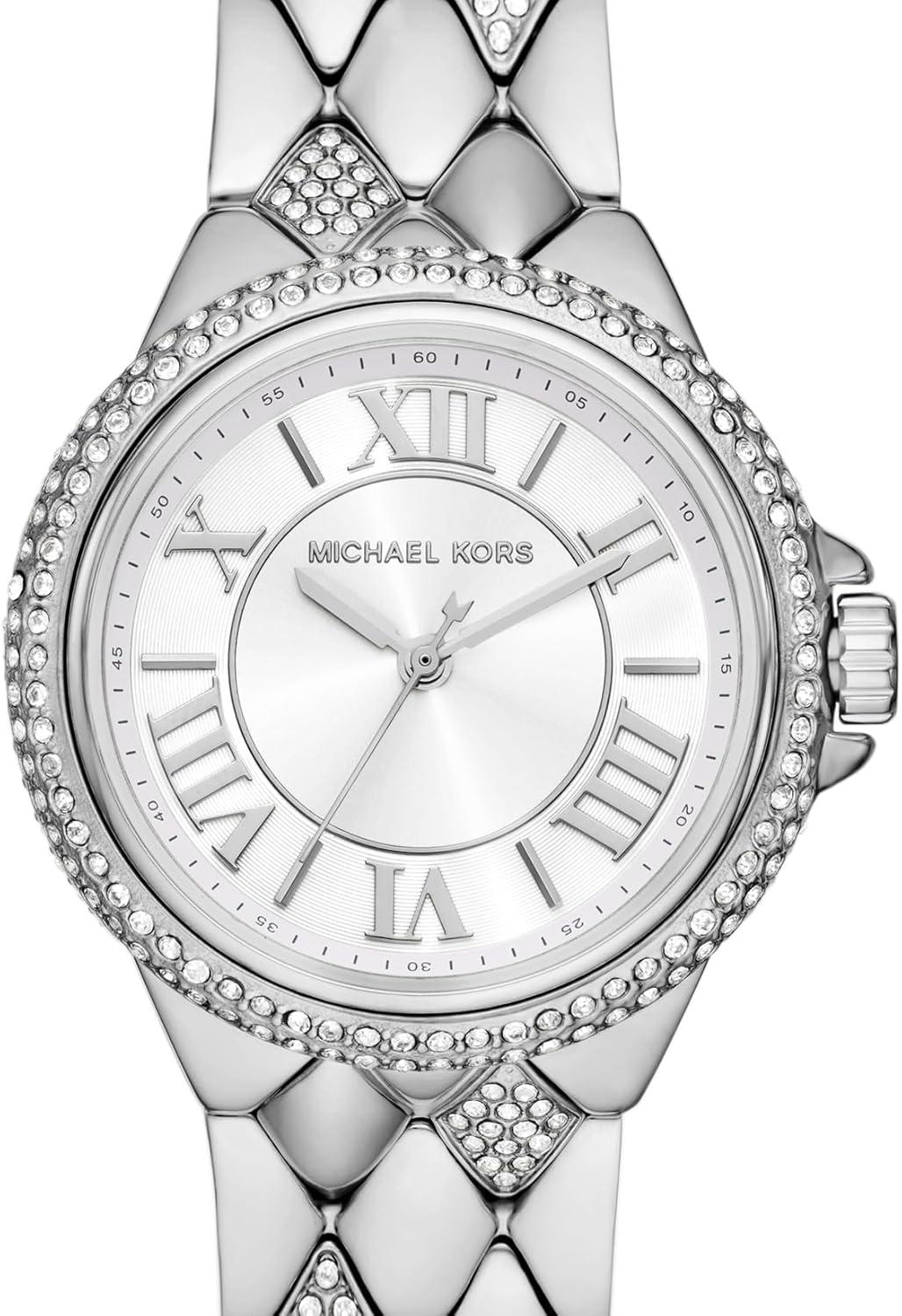 imageMichael Kors Mini Camille Womens Watch Stainless Steel Watch for Women with Steel or Leather BandSilver Pave Quilt
