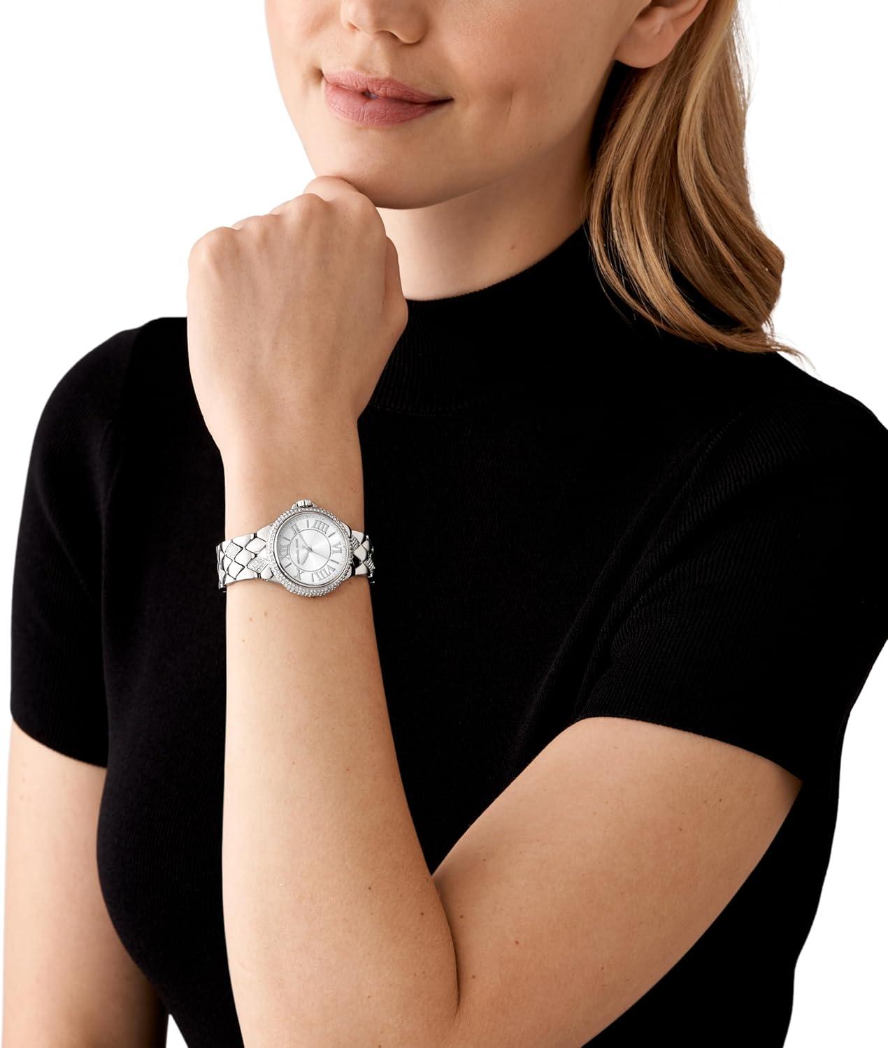 imageMichael Kors Mini Camille Womens Watch Stainless Steel Watch for Women with Steel or Leather BandSilver Pave Quilt