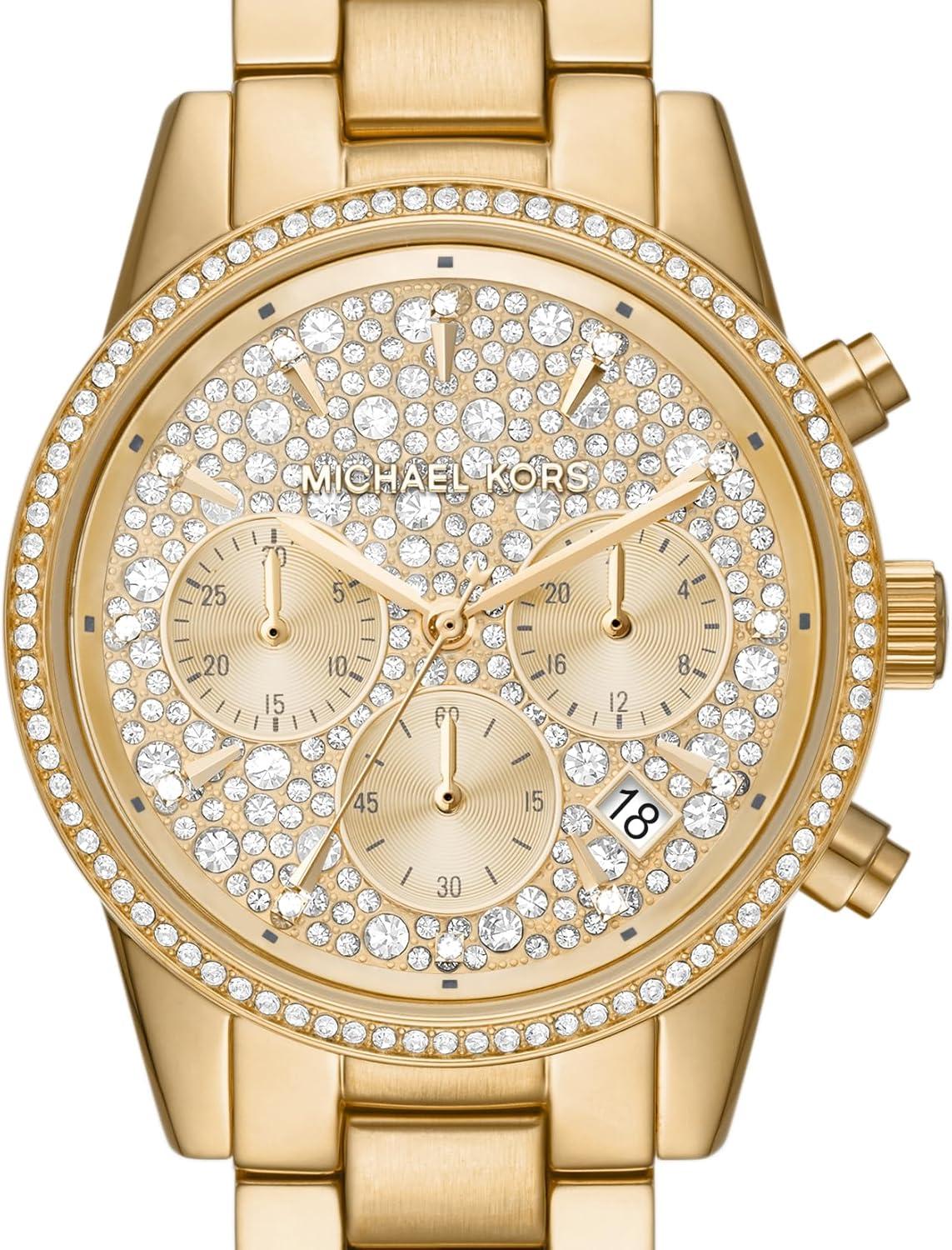 imageMichael Kors Ritz Womens Watch Stainless Steel and Pav Crystal Watch for WomenGold Glitz Dial