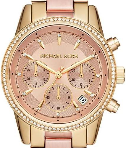 imageMichael Kors Ritz Womens Watch Stainless Steel and Pav Crystal Watch for WomenGoldPink