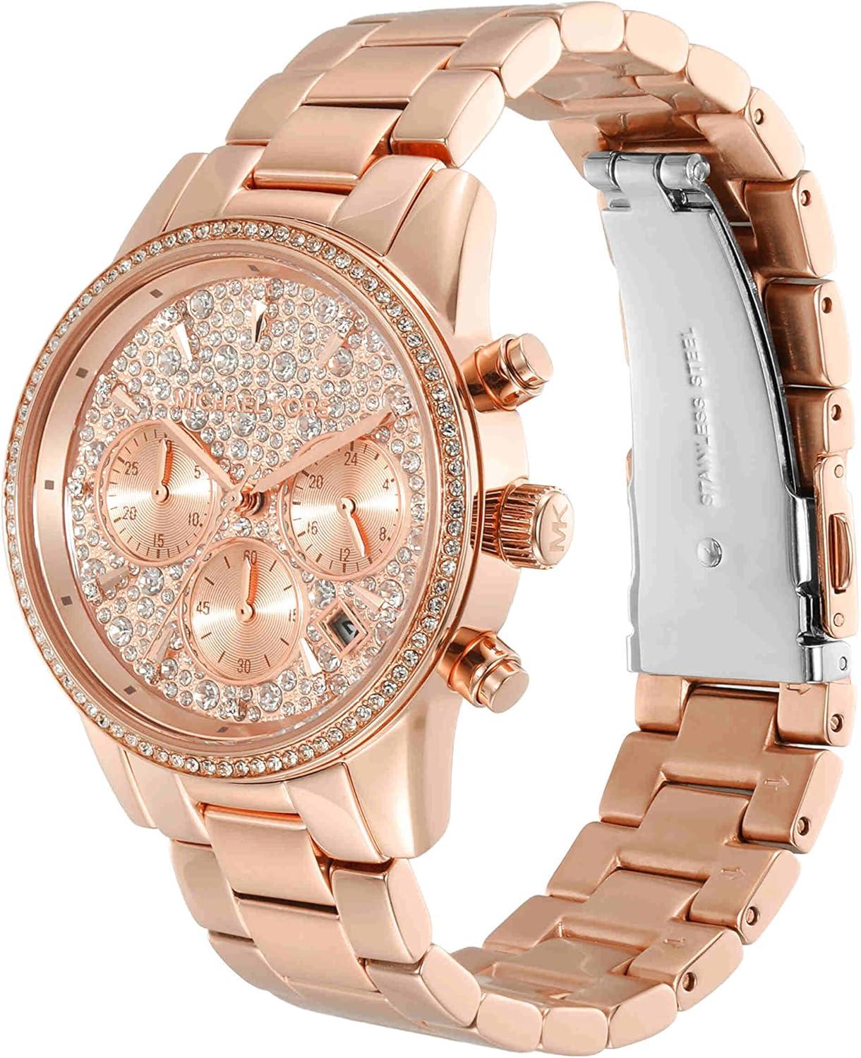 imageMichael Kors Ritz Womens Watch Stainless Steel and Pav Crystal Watch for WomenRose Glitz Dial