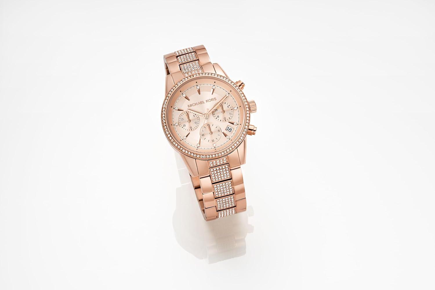 imageMichael Kors Ritz Womens Watch Stainless Steel and Pav Crystal Watch for WomenRose Gold