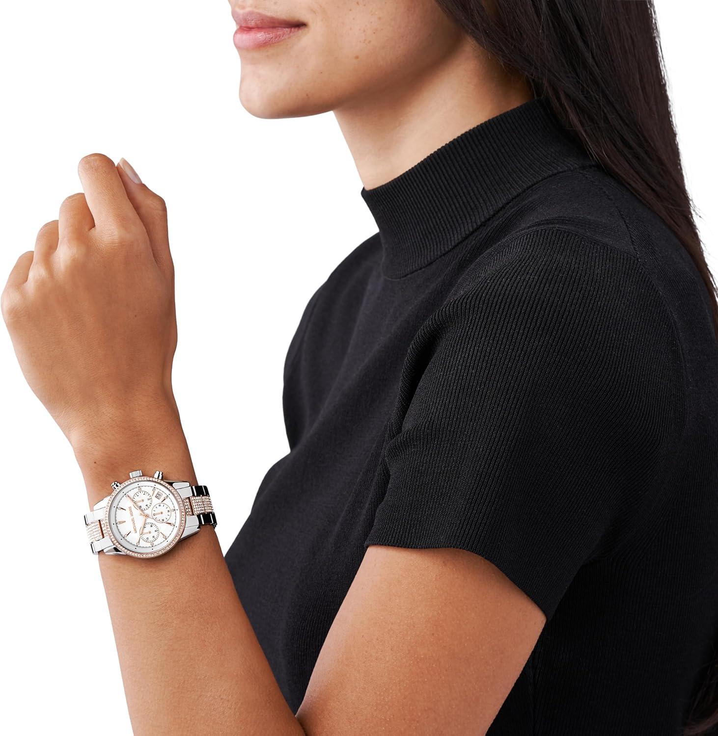 imageMichael Kors Ritz Womens Watch Stainless Steel and Pav Crystal Watch for WomenSilverRose Gold